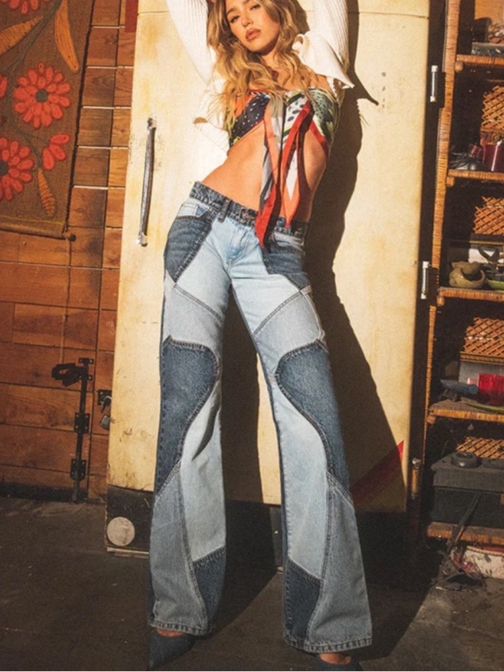 Revice Denim A-List Piece of Me Patchwork Jeans Flare‎ Womens Size 29